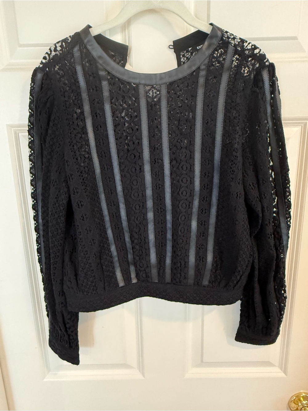 Express Black Lace Blouse with Satin Trim Accents
